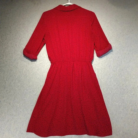 Reitman's Women's Red & Black Polka Dots Long Sleeves  Lined Dress Size Small - Picture 10 of 12